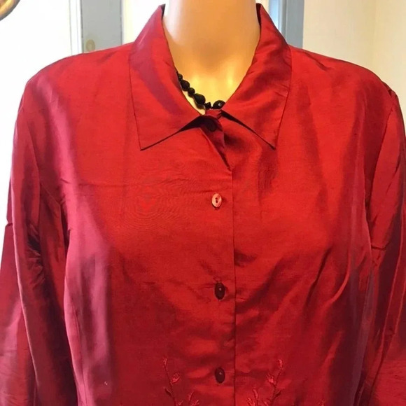 ICE Red 100% Silk Lined Beads Women Blouse size Xl - Picture 8 of 8